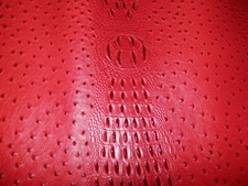 17"x27" Bright Red VINYL Alligator - Ostrich Embossed Faux Leather Fabric 2