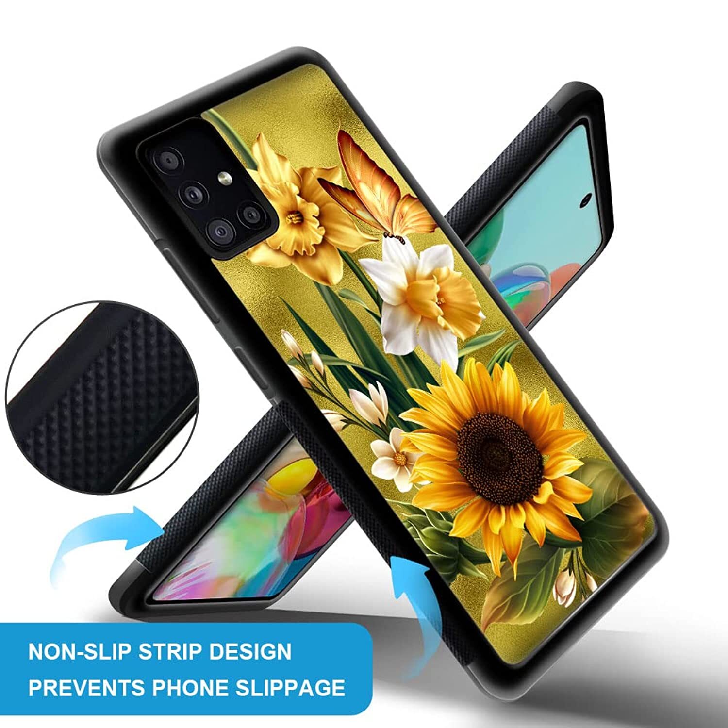 Zhegailian For Samsung Galaxy Ao3S 4G Case,Butterfly Golden Sunflower