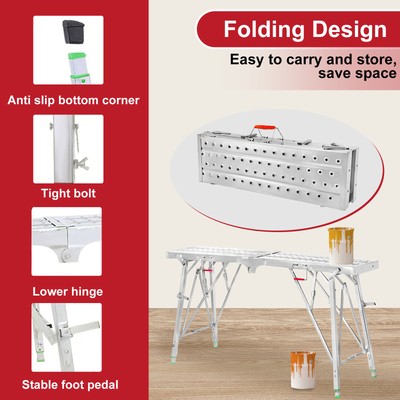 Folding Scaffolding Portable Work Platforms Step Ladder Height Adjustable US