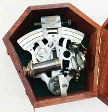 Antique Finish 5" Kelvin & Hughes Brass Sextant with Wooden Box Christmas Gift