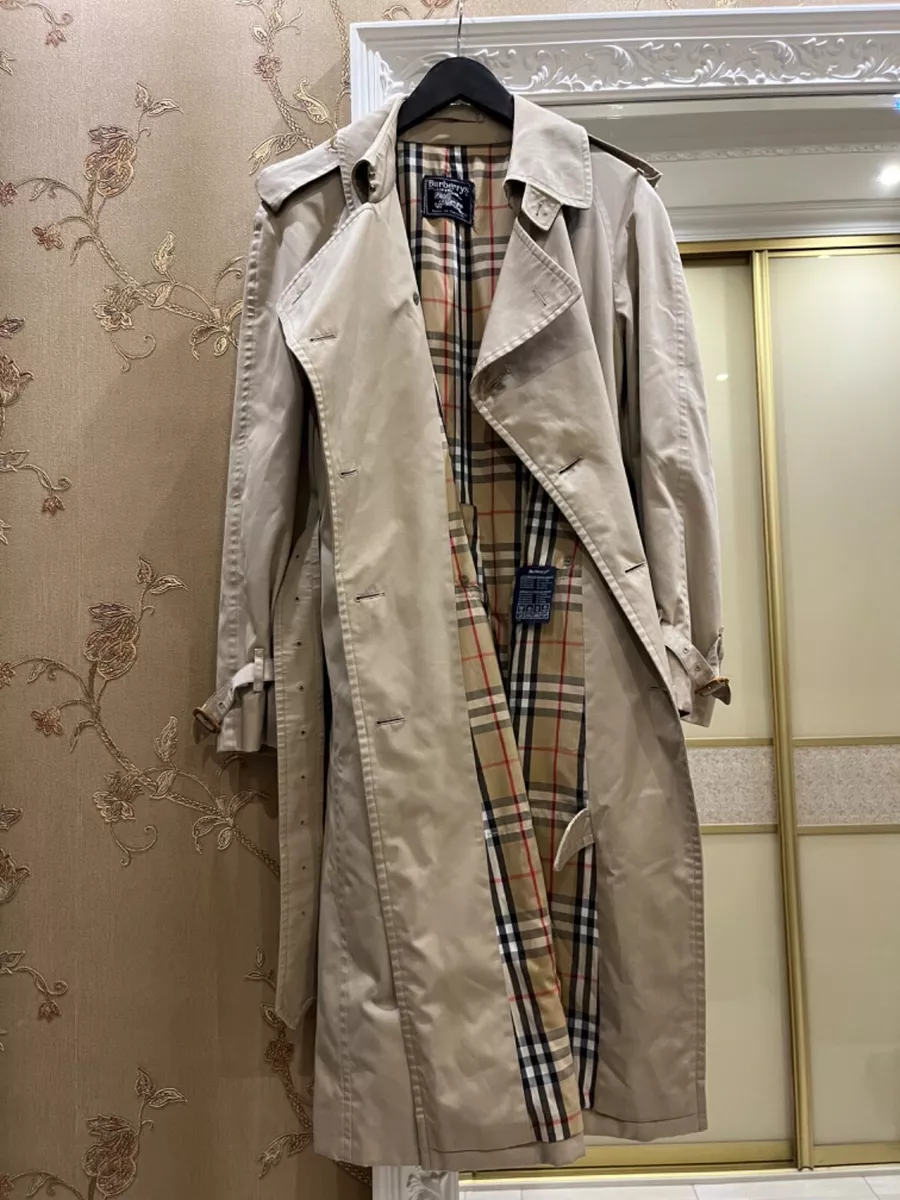 Burberry’s Vintage Unisex Beige Nova Check Lining Trench Coat Very Rare  Size L