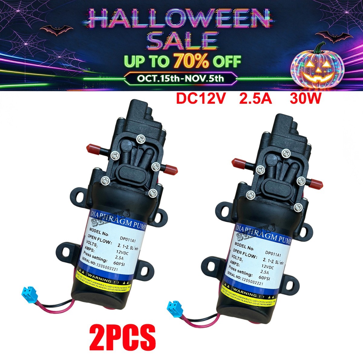 2PCS DC12V Water Pump 60PSI Self Priming Sprayer Diaphragm Pump Automatic Switch