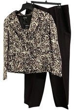Vintage Kasper Silk 3-Piece Set Abstract Blazer Camisole Pants Sz Petite 12