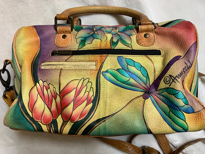 Anuschka Dragonflies Hand Painted Leather Bag