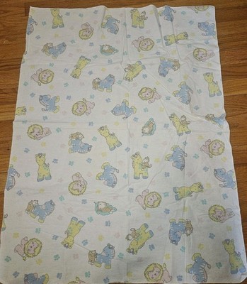 Vintage Baby Receiving Blanket Flannel Pastel Zoo Animals 28x38in 100%Cotton USA