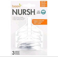Boon Nursh Stage 3 Fast Flow Silicone Nipples 6 month - BPA PVC Free - 3 Pack