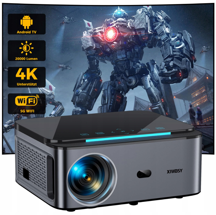 XIWBSY 4K LED Projektor 20000 Lumen mit Android TV, WiFi, Bluetooth