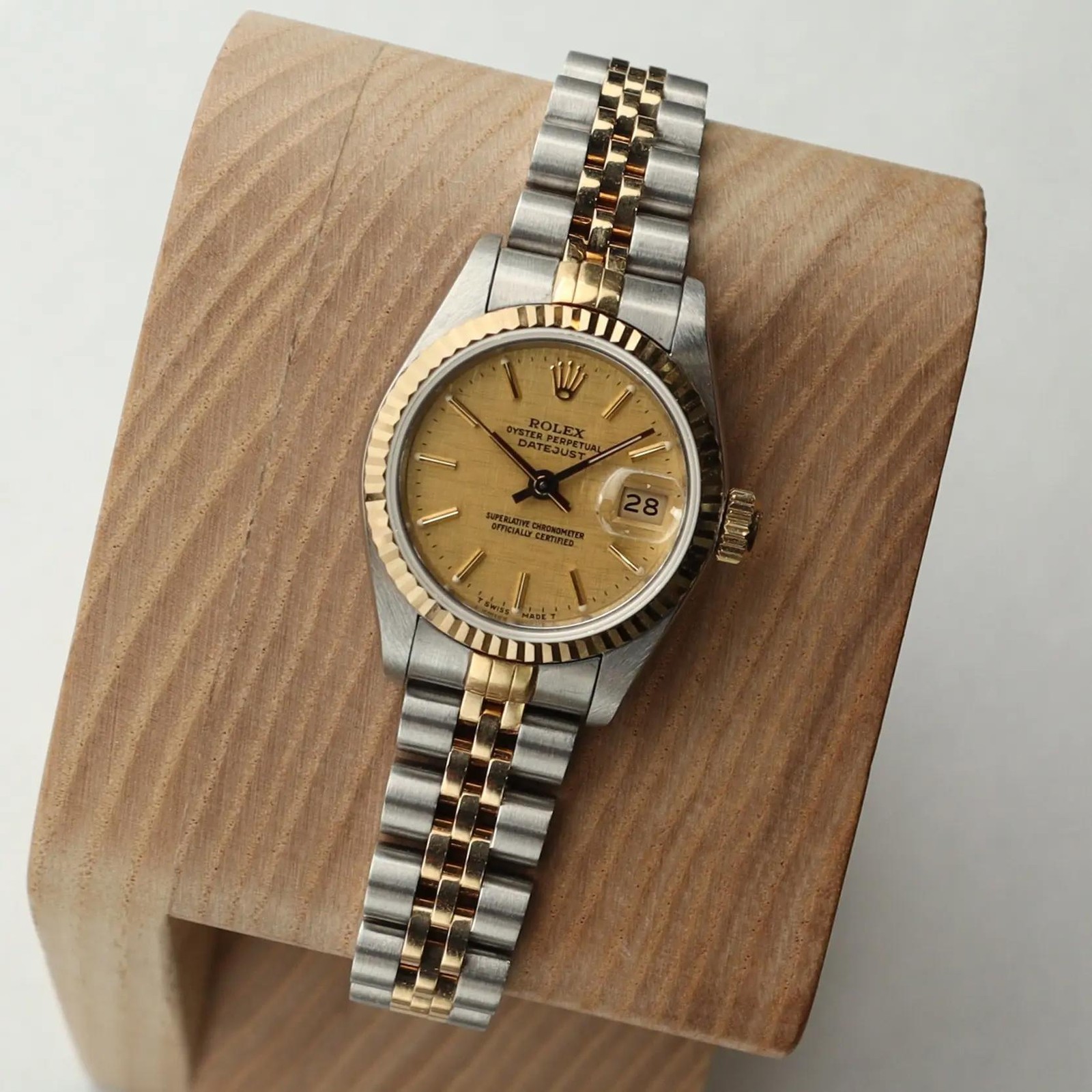 Rolex Datejust 69173 18K Yellow Gold Steel Champagne Linen Dial Ladies Watch