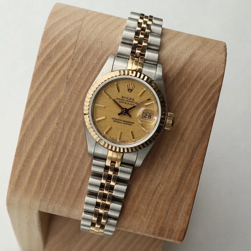 Rolex Datejust 69173 18K Yellow Gold Steel Champagne Linen Dial Ladies Watch