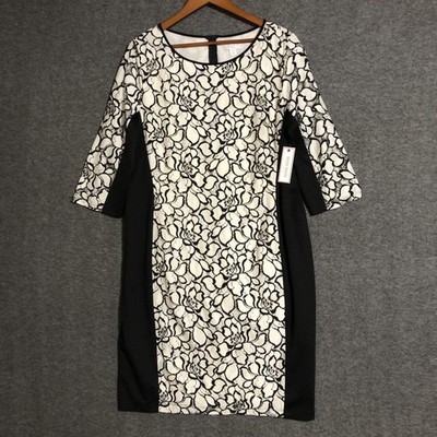 Bisou Bisou Dress Womens 2X Cream Black Lace Overlay Floral Sheath NWT Party