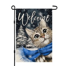 Winter Cat Garden Flag 12X18 Inch Double Sided for outside Small Welcome Burlap