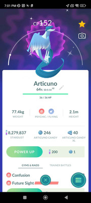  Shiny Galarian Artícuno - L 2 - 152 PC / SuperBall - Pokemon Go