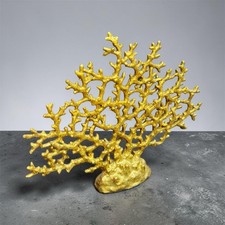 Gold Faux Coral Sculpture Coastal Ocean Reef Statue Table Shelf Home Decor