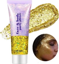 Gold Face Body Glitter,Mardi Gras Glitter Makeup Gold Face Paint,Holographic
