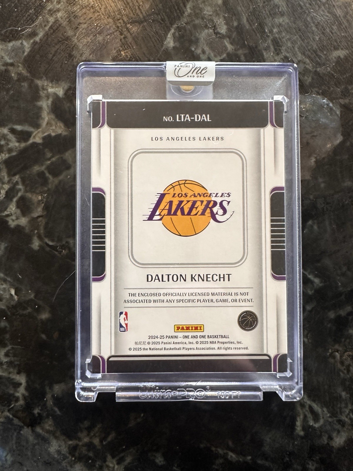 Dalton Knecht 2024-25 Panini One and One Logoman Rookie Patch 07/10 Lakers RC view 2