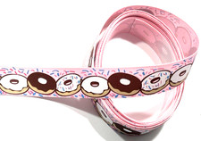 3 yards 7/8" Cream Topped Donuts w Sprinkles on Pink Grosgrain Ribbon 100 poly