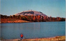 Plastichrome Stone Mountain Georgia Postcard Unposted Scenic Lake Autumn View