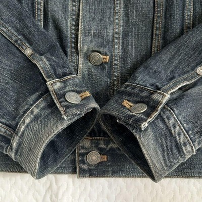 BURBERRY LONDON Denim Jacket Men Vintage Indigo Nova Check Leather