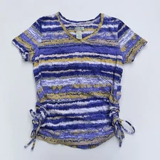 Vtg Caribbean Joe Top M 90s Y2K Striped Side Ruched Boho Abstract Grunge USA