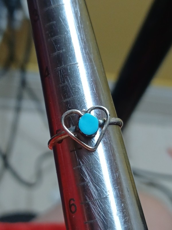 Vtg Small Dainty Sterling Silver Turquoise 1970s Heart Ring Artisan Hippie Sz 5