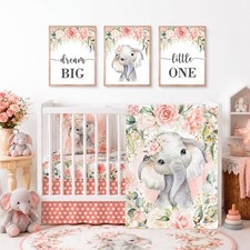 5 Pcs Baby Crib Bedding Set, Safari Floral Elephant Nursery Baby Crib Set I...