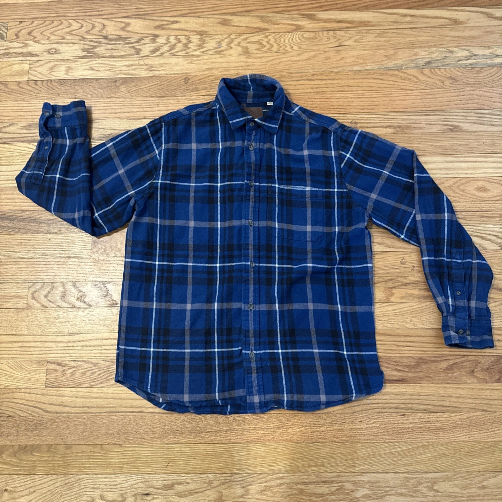 Woolrich Flannel Shirt Mens Long Sleeve Blue Button Front Plaid Cotton Large