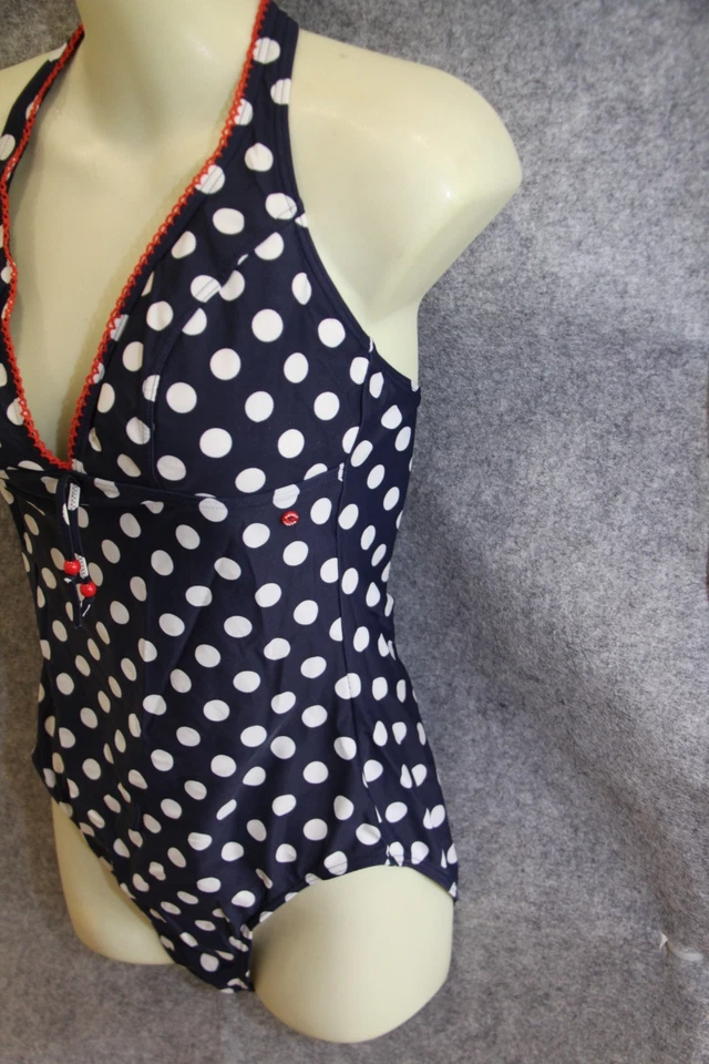 BADEANZUG SCHWIMMANZUG GRÖSSE 42 DUNKELBLAU WEISS GEPUNKTET MIT PADS VON ESPRIT - Bild 2 von 3