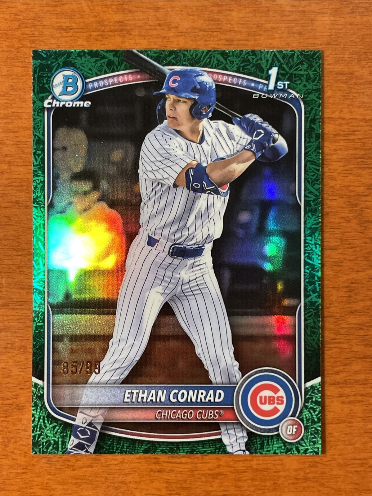 2025 BOWMAN CHROME DRAFT 1ST ETHAN CONRAD GREEN GRASS REFRACTOR /99 CUBS #BDC-17