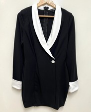 Fashion Nova Big Business Black Blazer White Cuffs Mini Stretchy Dress Size M