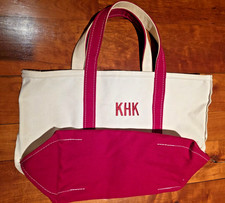 LL Bean Boat  Tote Bag - Canvas - Red Strap - Short Handles - Medium - New