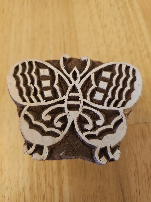 Wooden Carved Butterfly Block Stamp