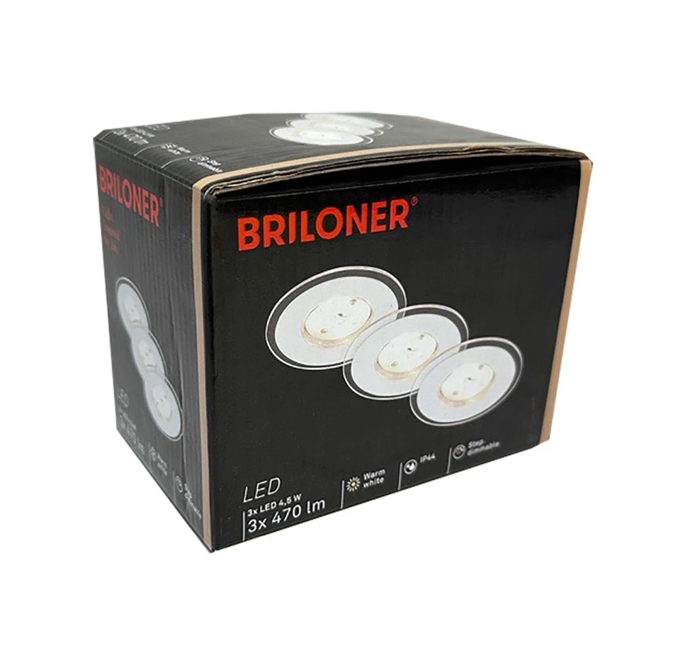 3 x Briloner LED Einbauleuchten Weiß IP44 3 x 5,5W 470lm 3000K 3-Stufen-Dimmbar - Bild 1 von 1