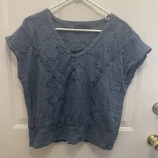 Prana Keelie Blue Organic Cotton Top Eyelet Boho Beach Outdoors Womens Small