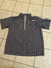 Habit Blue Plaid Short Sleeve Lightweight Button Up Fishing Shirt Men's Size L