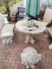 Stone Garden Furniture Set One Table Two Chairs Two Stools Outdoor Patio