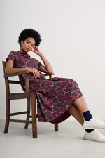 Seasalt Women's Regular Mainland Jersey Midi Dress Floral Cutout Dark Cinnamon