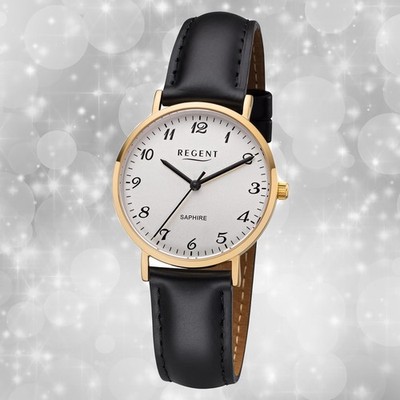Armband-Uhr Quarz Leder schwarz F-1218 Damen Uhr Regent Lederarmband URF1218