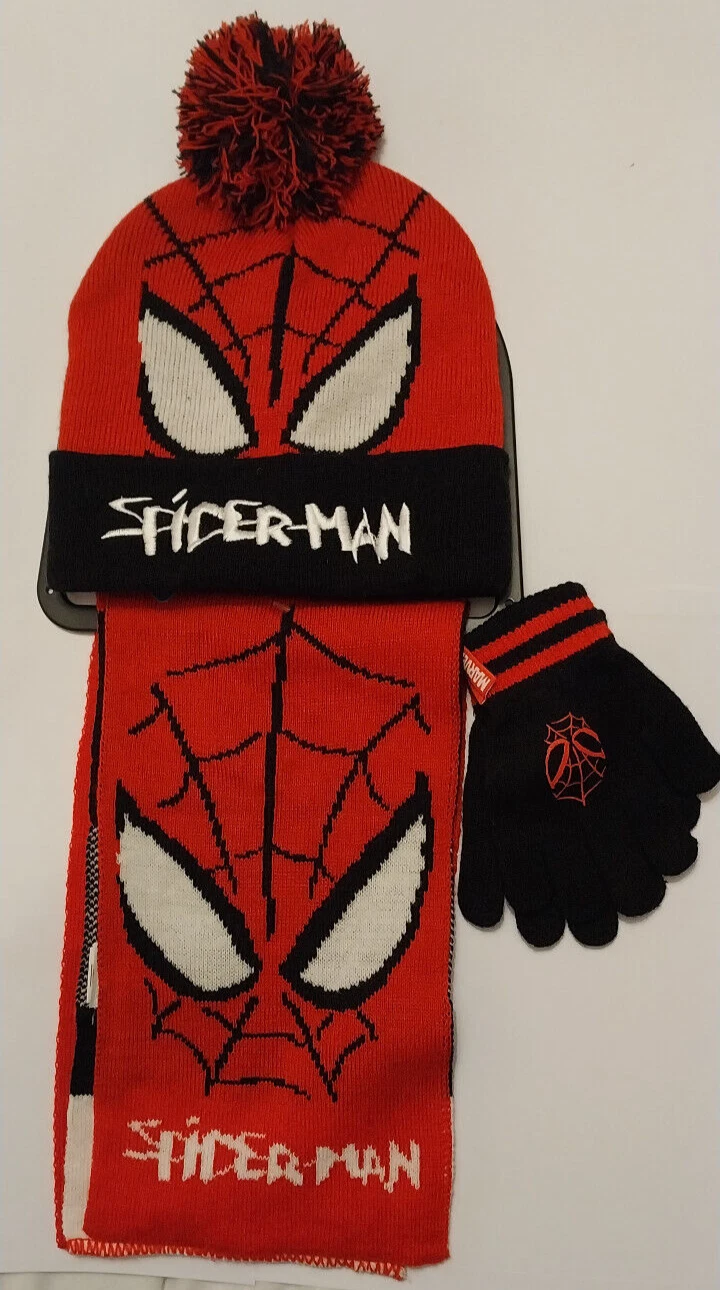 Spiderman Scraf Gloves Bobble Hat Set