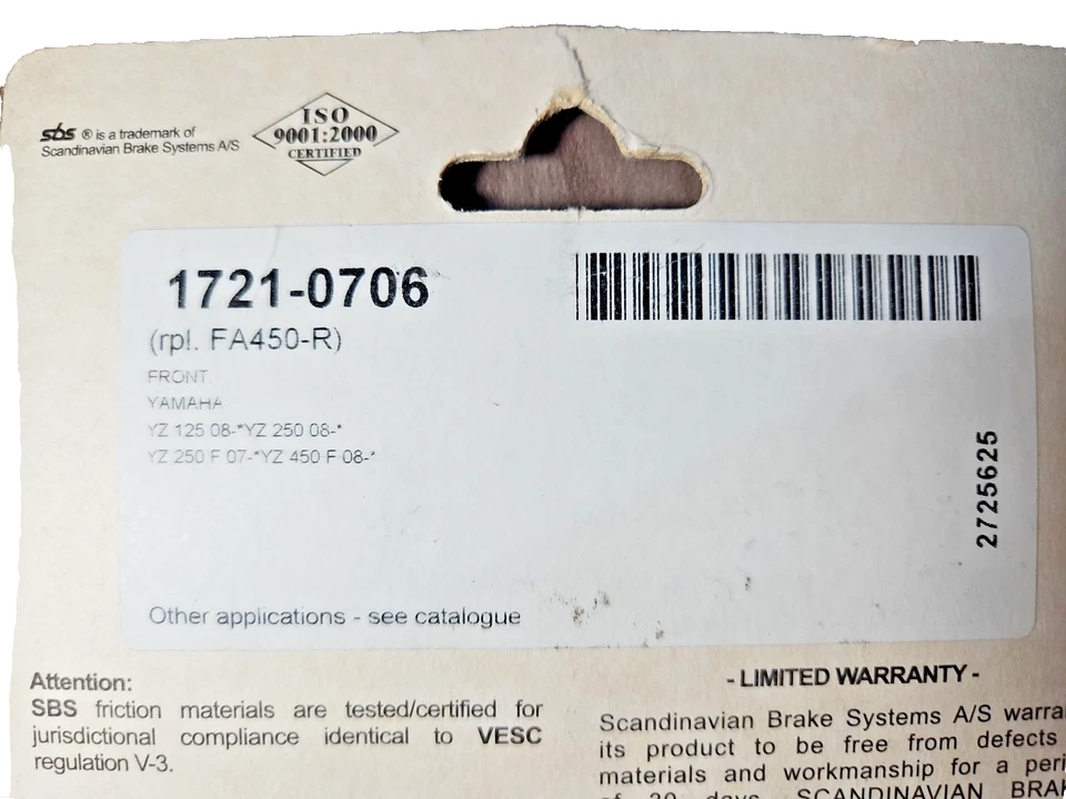 Pastillas de freno YZ 125 250 WR450F Fantic 125-450 2008-2021, SBS 840SI sinterizadas nuevas Foto 4 de 4