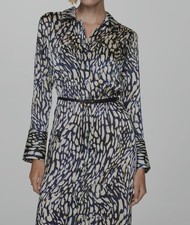 Mango Midi Dress Sz 4 Satin Animal Print Button Down Shirt Dress NWT