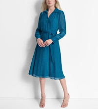 Dkny Crinkle Polo-Collar Tie-Waist Dress MSRP $139 Size 2 # 12B 2533 Blm