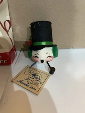Vintage 1994 ANNALEE Felt Snowman Head Christmas Ornament w/ Top Hat  & Pipe Box
