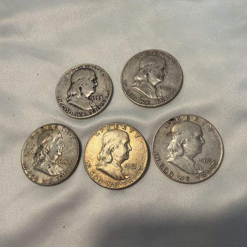 [Lot of-Five] Fran❤️klin Half Dol❤️lar 1953-❤️1963