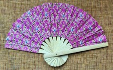 Fan Thai Folding Pink Geometric Hand Bamboo Thailand Decor                          1