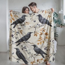 Vintage Autumn Leaves Raven Blanket