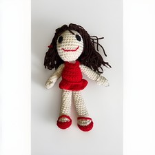 Handmade Crochet Amigurumi Doll   Cute 10" Yarn Plushie Toy in Red Dress  Shoes