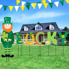 6 Pcs Large St. Patricks Day Outdoor Decorations 25.6/7.87 Inches Metal Elf Yard
