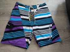 MENS MAUI AND SONS Blue Black Purple Striped SWIM BOARD SHORTS SIZE 34 New NWT