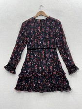 Lulus Women’s Small Floral Black Tiered Ruffled Long Sleeve Mini Dress