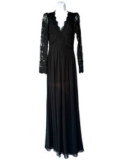 Lulus Black Lace Long Sleeve Maxi Dress Gothic Romantic Open Back Wedding Small